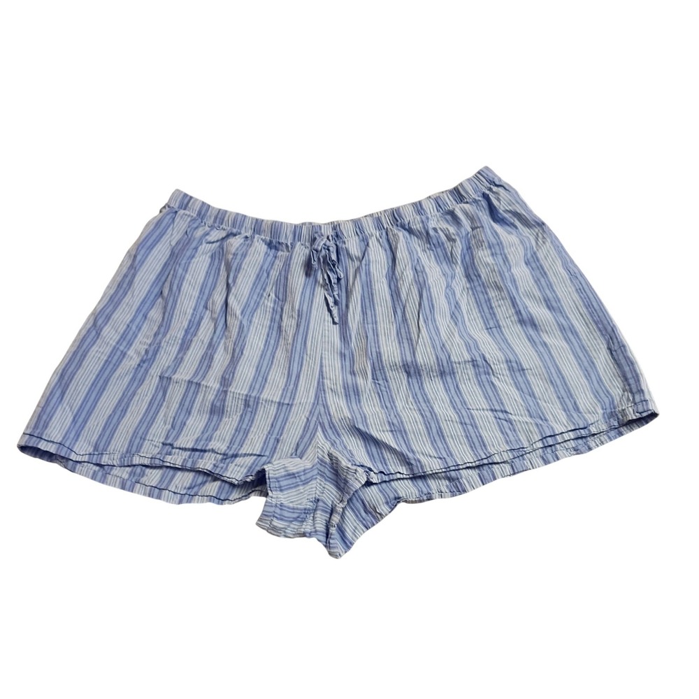 Cacique Pajama Shorts Womens 22/24 Blue Striped Cotton Loungewear Sleepwear